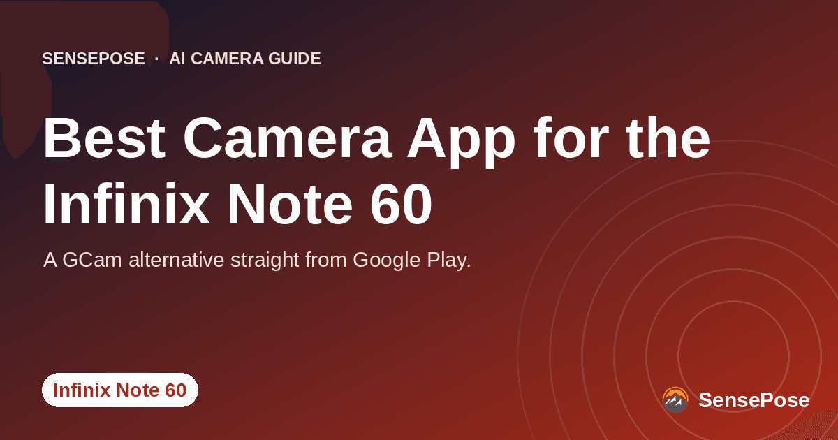 Branded SensePose cover card reading 'Best Camera App for the Infinix Note 60' on a coral gradient