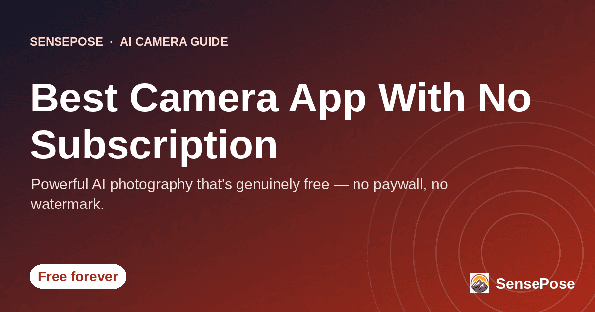 Best camera app with no subscription — free forever badge on a coral gradient
