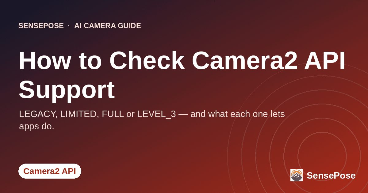 Branded SensePose cover card reading 'How to Check Camera2 API Support' on a coral gradient