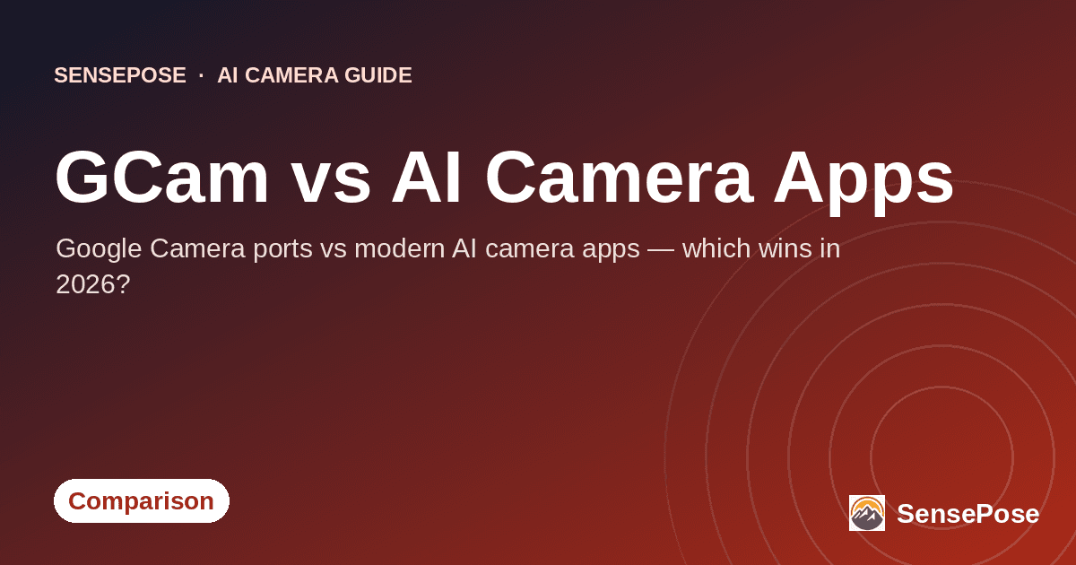 GCam versus modern AI camera apps comparison graphic on a coral gradient
