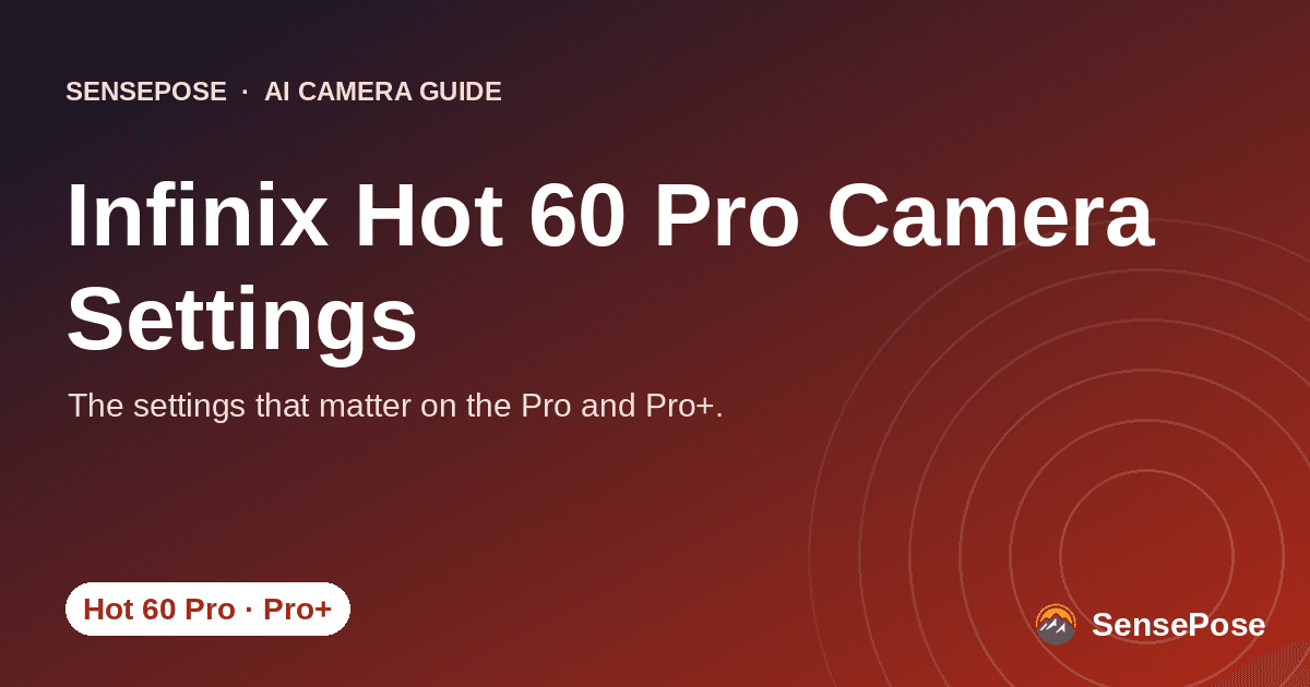 Branded SensePose cover card reading 'Infinix Hot 60 Pro Camera Settings' on a coral gradient