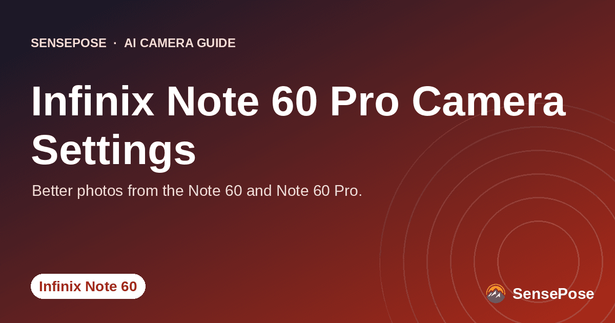 Branded SensePose cover card reading 'Infinix Note 60 Pro Camera Settings' on a coral gradient
