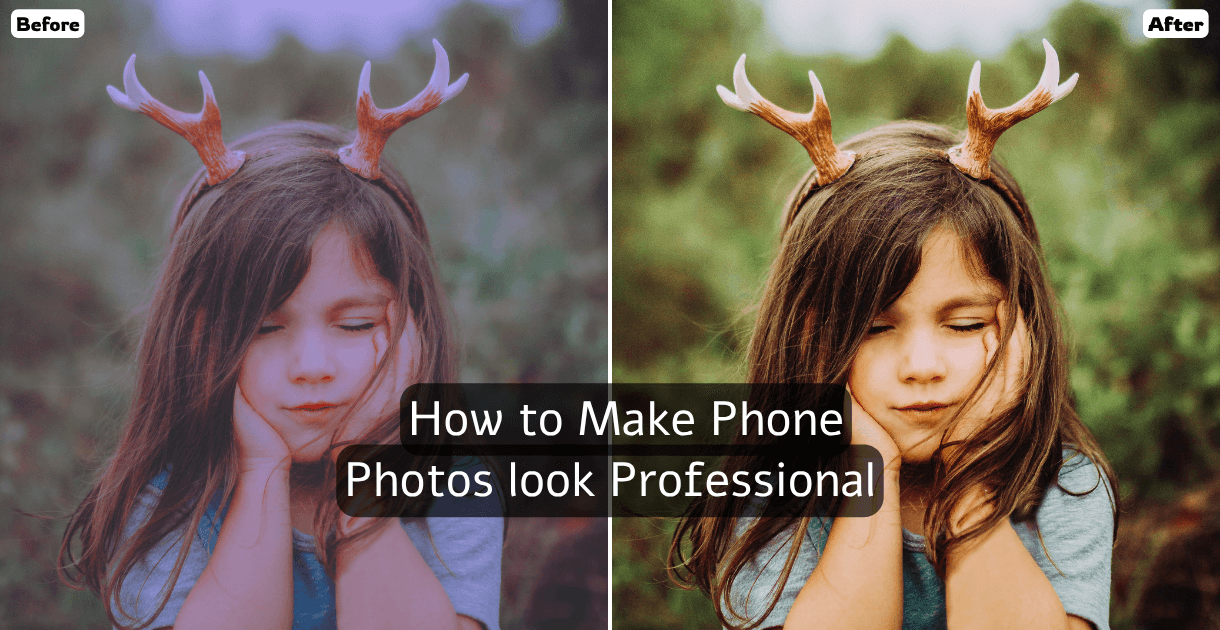 Side-by-side comparison: amateur blurry phone photo on the left, sharp professional-looking photo on the right taken with the same phone