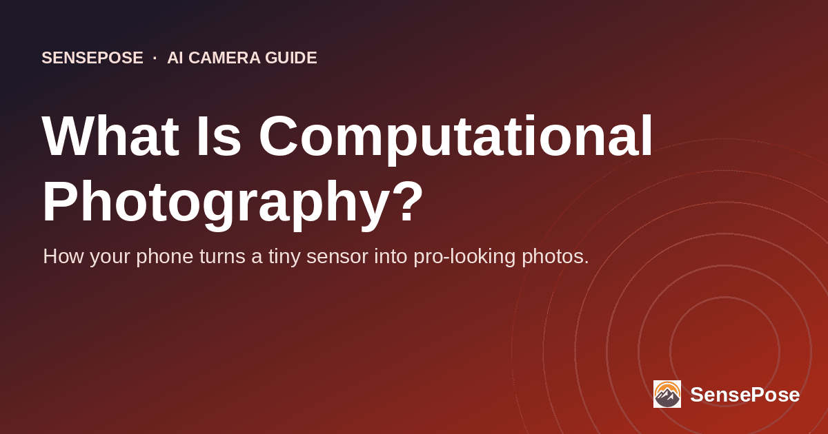 What is computational photography — abstract lens and aperture graphic on a coral gradient